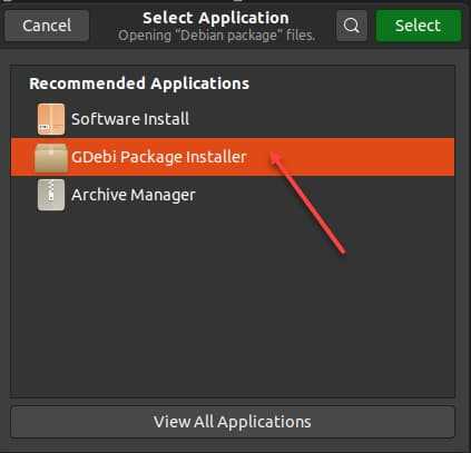 Select Gdebi package installer