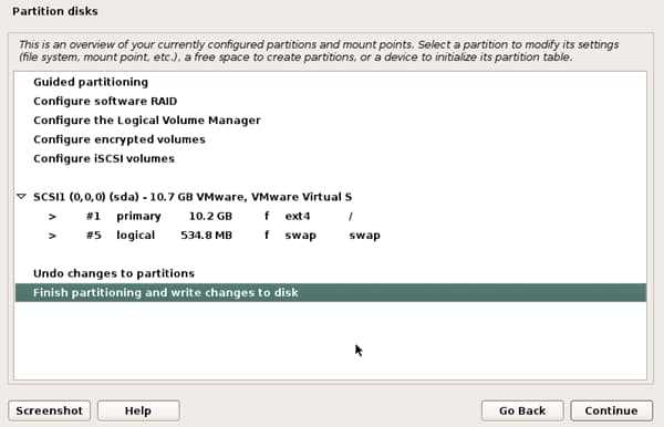 finish disk partition