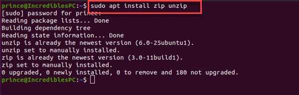 install zip unzip Linux