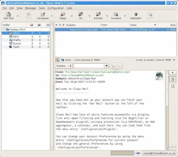 ClawsMail lightweight and fast email client for linux