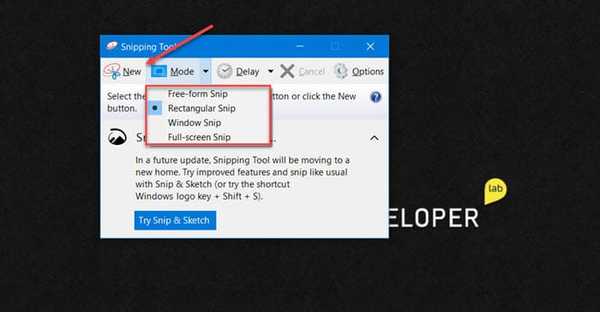 snipping tool screenshot options