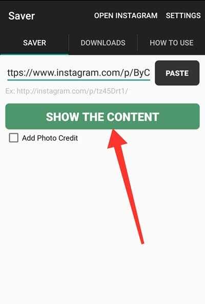 saver instagram downloader show content