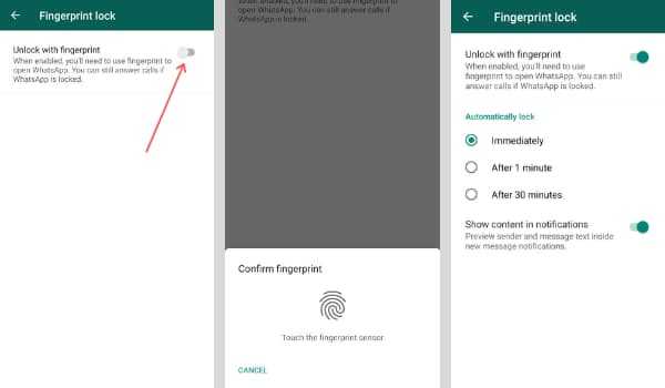 enable whatsapp fingerprint lock