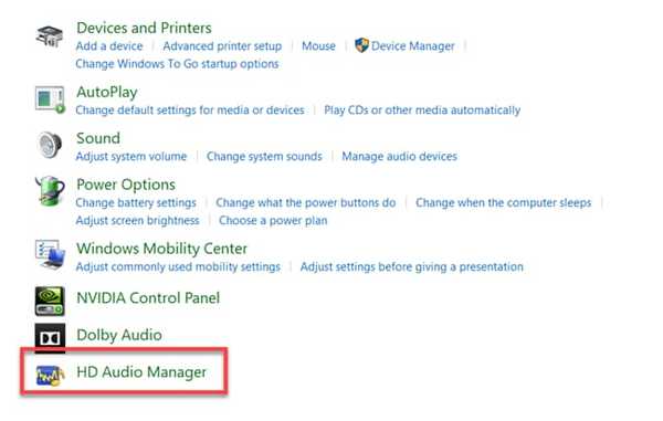 Realtek HD Audio Manager in Windows 10 Control Panel