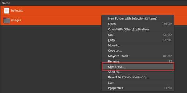 zip folder in linux using GUI
