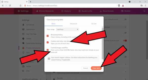 Brave clear cookies and cache