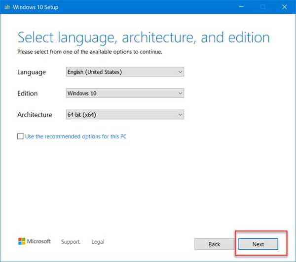 select language, version options