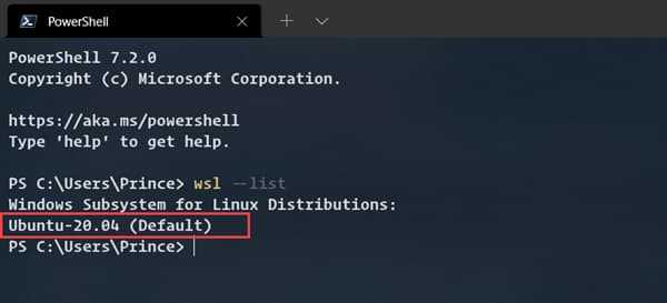 check your wsl distribution