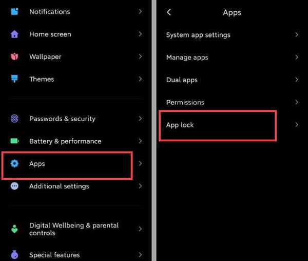 MIUI App Lock Settings