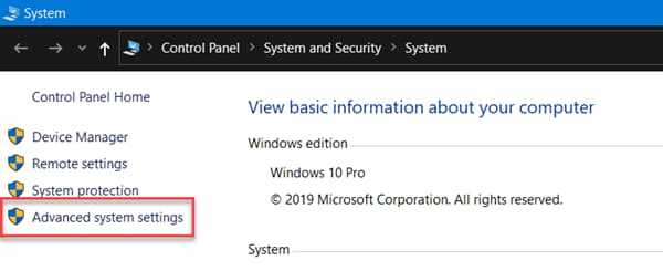 Open Windows 10 Advanced System Settings