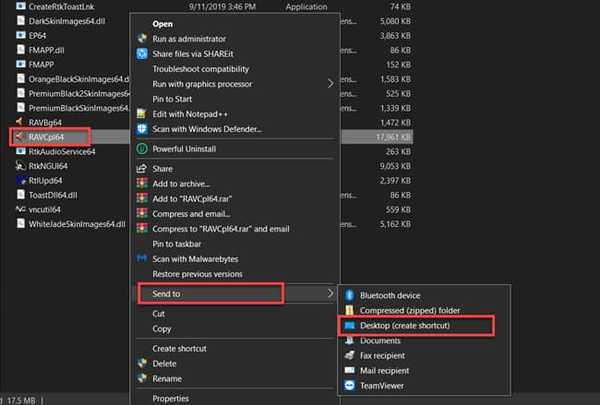 create Realtek audio manager shortcut