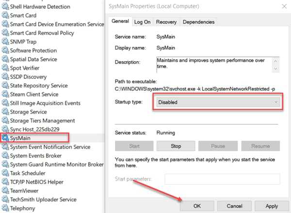 Disable SysMain/SuperFetch in Windows 10