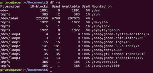 df -m basic linux command example