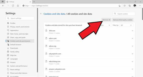 Edge remove all cookies