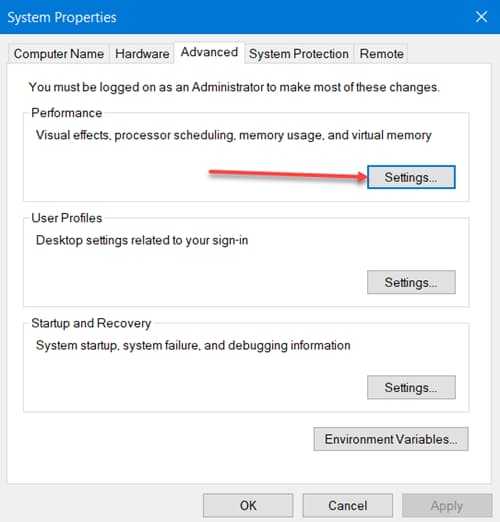 Change Windows 10 Advanced Performance Settings