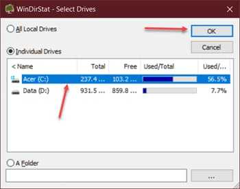 select disk to run windirstat