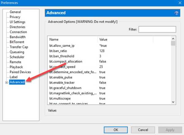 advanced setting uTorrent