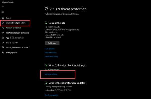 manage setting windows defender