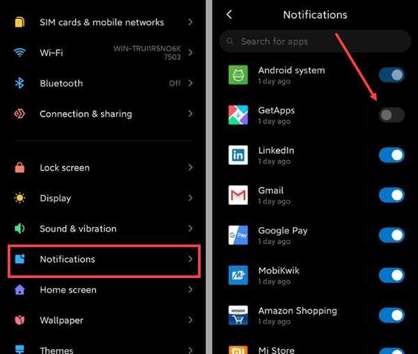 disbale notifcations in MIUI