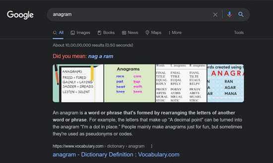 Anagram Google Trick