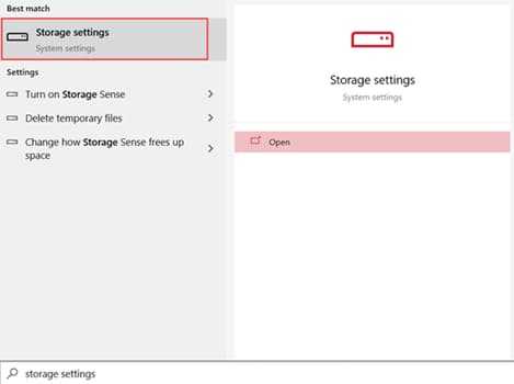 Open storage settings windows