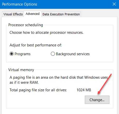 Change Virtual Memory Windows