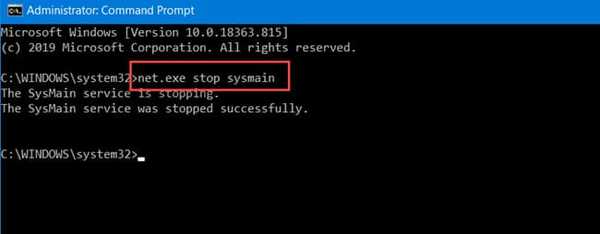 Disable SysMain/Superfetch Service using CMD