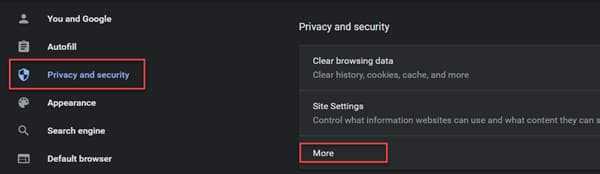 Chrome privacy Settings