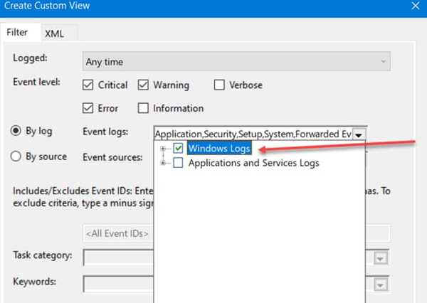 Windows log event viewer